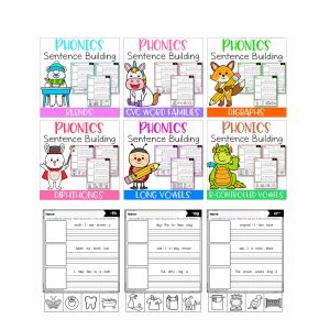 PHONICS SENTENCE BUILDING FOR GRADE 1 ACTIVITY WORKSHEET SET #01 - 94PAGE / PRINTABLE PDF