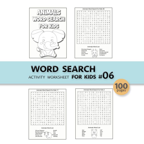 WORD SEARCH PUZZLE FOR KIDS SET #06 - 100PAGE / PRINTABLE PDF