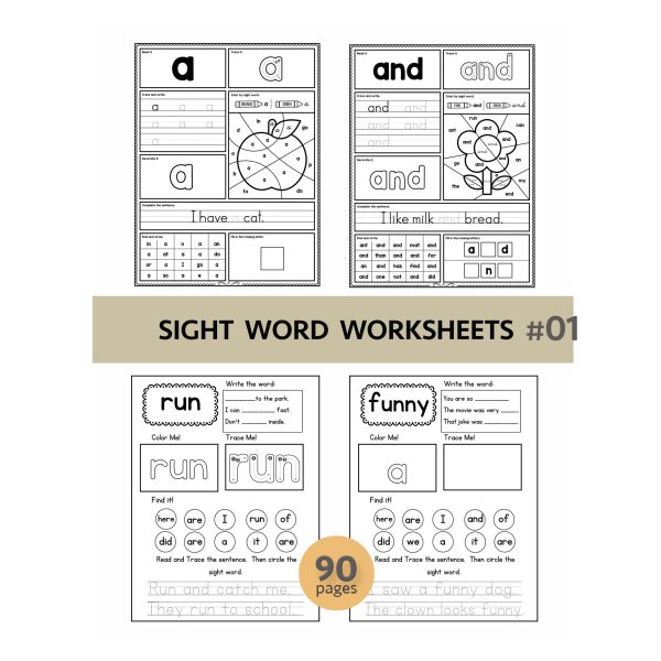SIGHT WORDS ACTIVITY WORKSHEET SET #01 - 90PAGE / PRINTABLE PDF FOR PRE-K AND PRE-SCHOOL