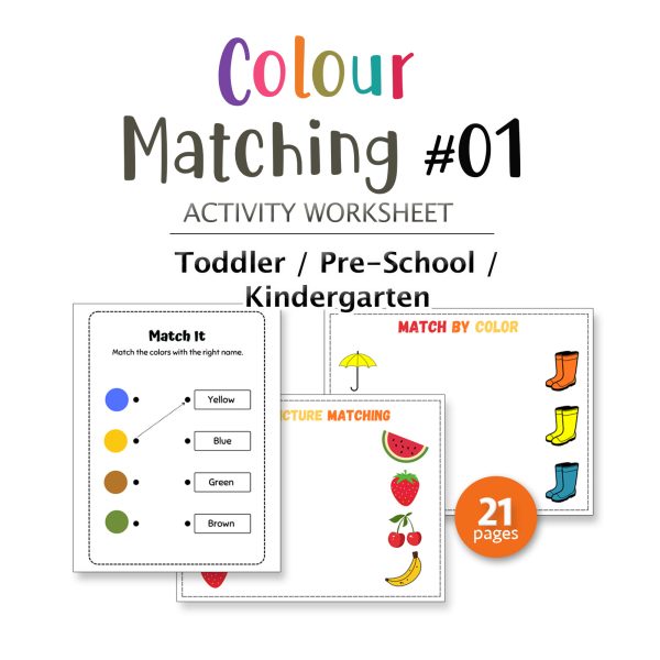 COLOUR MATCHING PRE-K / PRE-SCHOOL ACTIVITY WORKSHEET #01 - 21pages / PDF