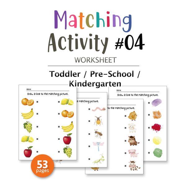 MATCHING ACTIVITY WORKSHEET SET #04 - 53PAGE / PRINTABLE PDF FOR PRE-K AND PRE-SCHOOL