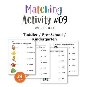 MATCHING ACTIVITY WORKSHEET SET #09 - 23PAGE / PRINTABLE PDF FOR TODDLERS AND PRE-SCHOOL (Age 2-6)