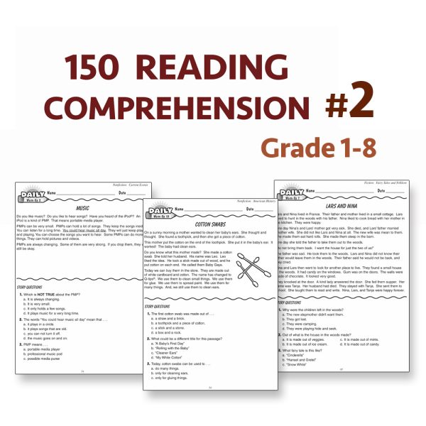 READING COMPREHENSION WORKSHEET #02-150passages for Grade 1 to Grade 8