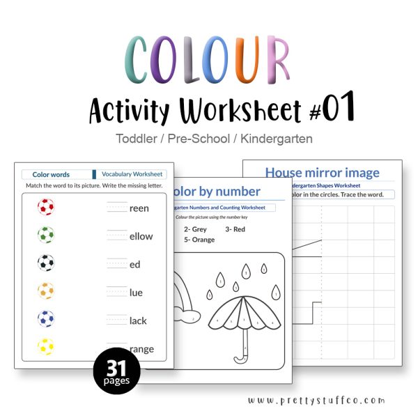 COLOURING ACTIVITY WORKSHEET SET #01 - 31PAGE / PRINTABLE PDF FOR PRE-K AND PRE-SCHOOL