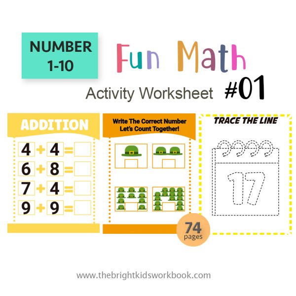 NUMBER 1-10 FUN MATH ACTIVITY WORKSHEET SET #01 - 74PAGE / PRINTABLE PDF FOR PRE-K AND PRE-SCHOOL