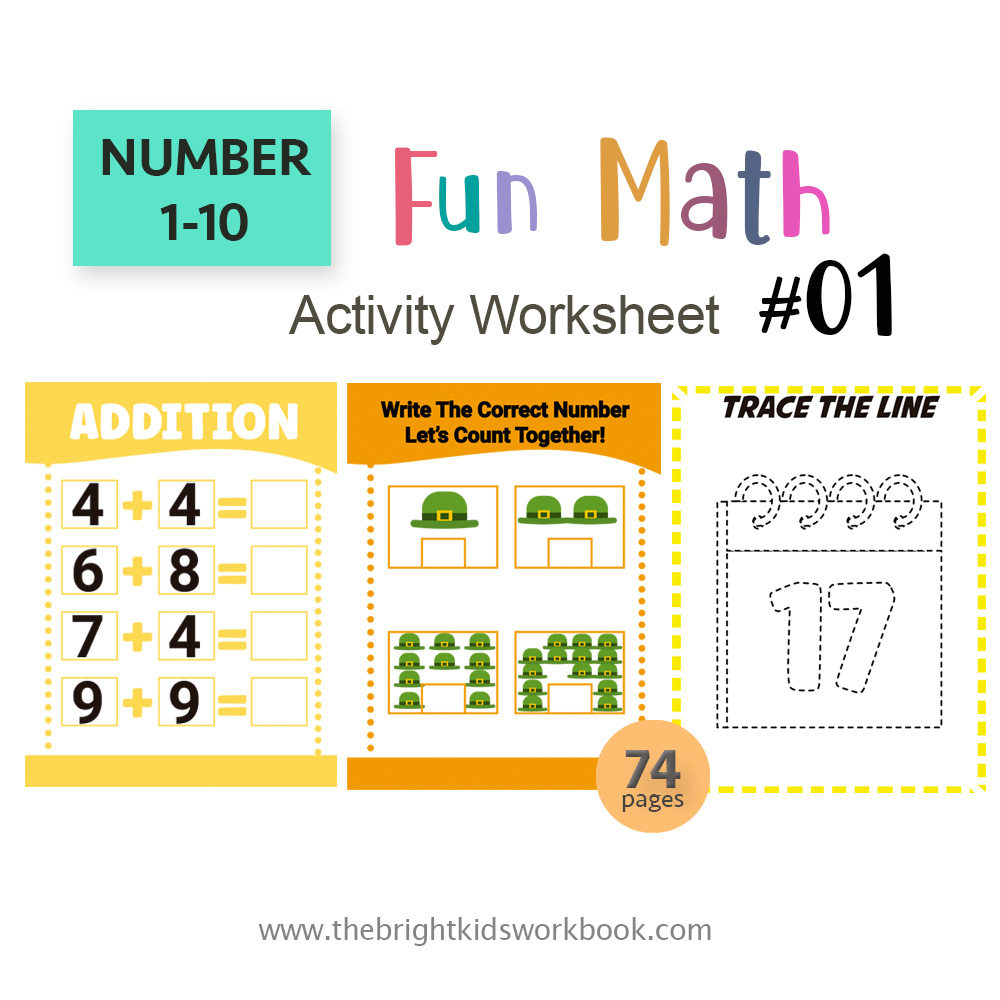 NUMBER 1-10 FUN MATH ACTIVITY WORKSHEET SET #01 - 74PAGE / PRINTABLE PDF FOR TODDLERS AND PRE-SCHOOL