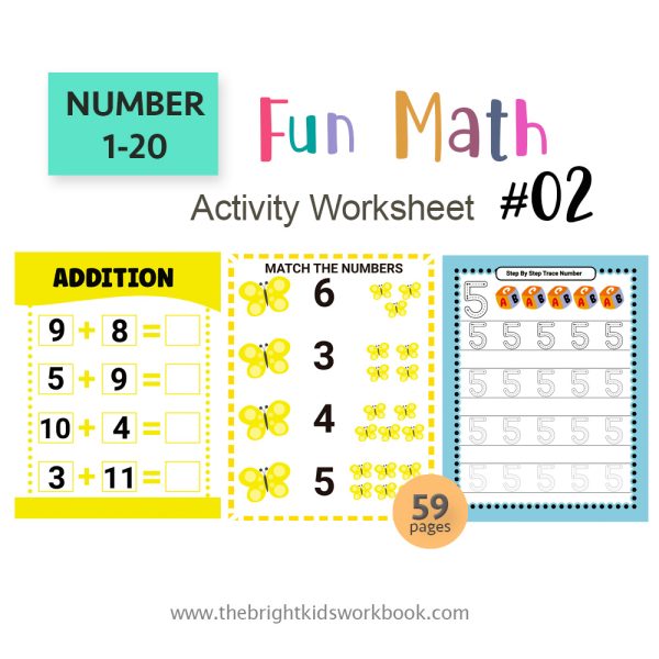NUMBER 1-20 FUN MATH ACTIVITY WORKSHEET SET #02 - 59PAGE / PRINTABLE PDF FOR PRE-K AND PRE-SCHOOL