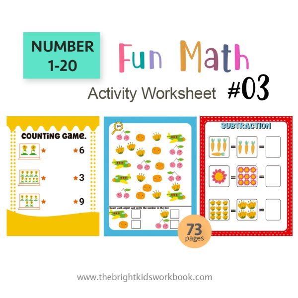NUMBER 1-20 FUN MATH ACTIVITY WORKSHEET SET #03 - 73PAGE / PRINTABLE PDF FOR PRE-K AND PRE-SCHOOL