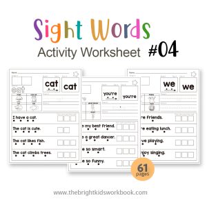 SIGHT WORDS ACTIVITY WORKSHEET SET #04 -  61PAGE / PRINTABLE PDF FOR TODDLERS AND PRE-SCHOOL (Age 2-6)