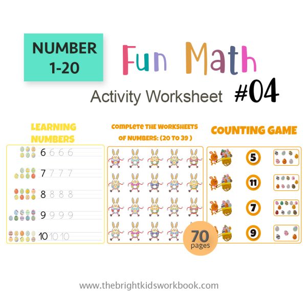 NUMBER 1-20 FUN MATH ACTIVITY WORKSHEET SET #04 - 70PAGE / PRINTABLE PDF FOR PRE-K AND PRE-SCHOOL