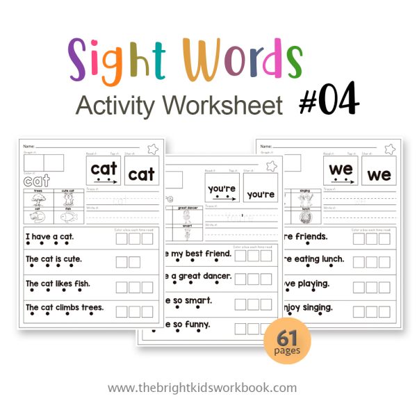 SIGHT WORDS ACTIVITY WORKSHEET SET #04 -  61PAGE / PRINTABLE PDF FOR PRE-K AND PRE-SCHOOL (Age 2-6)