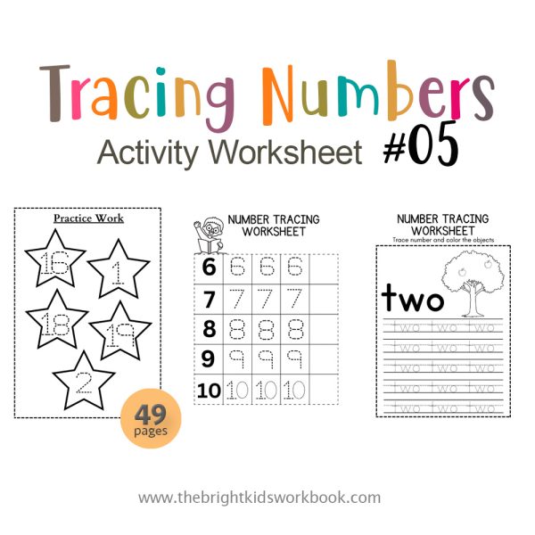 TRACING NUMBERS ACTIVITY WORKSHEET SET #05 - 49PAGE / PRINTABLE PDF FOR PRE-K AND PRE-SCHOOL