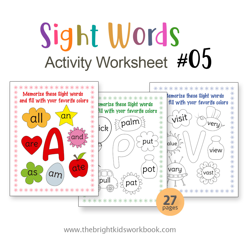 SIGHT WORDS ACTIVITY WORKSHEET SET #05 - 27PAGE / PRINTABLE PDF FOR TODDLERS AND PRE-SCHOOL (Age 2-6)