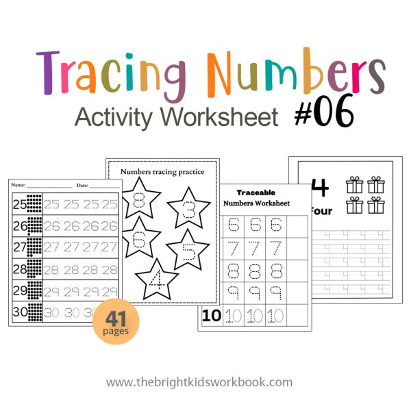 TRACING NUMBERS ACTIVITY WORKSHEET SET #06 - 41PAGE / PRINTABLE PDF FOR PRE-K AND PRE-SCHOOL