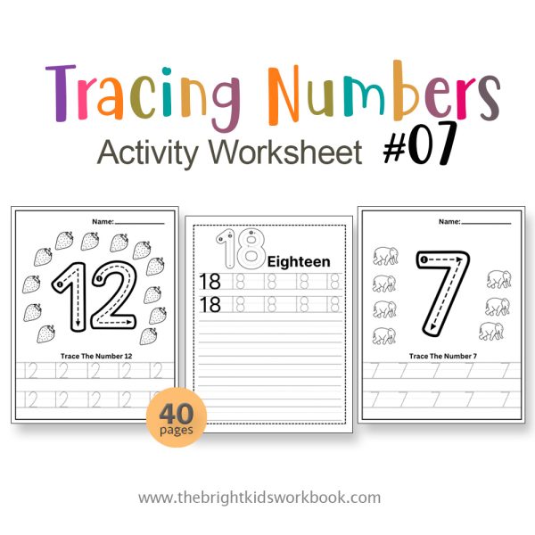 TRACING NUMBERS ACTIVITY WORKSHEET SET #07 - 40PAGE / PRINTABLE PDF FOR PRE-K AND PRE-SCHOOL