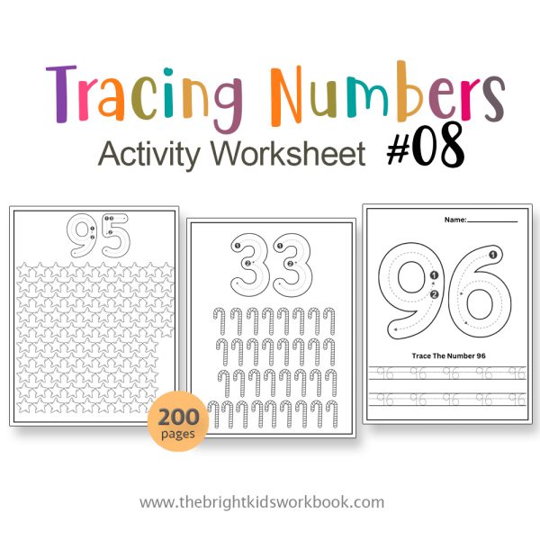 TRACING NUMBERS ACTIVITY WORKSHEET SET #08 - 200PAGE / PRINTABLE PDF FOR PRE-K AND PRE-SCHOOL