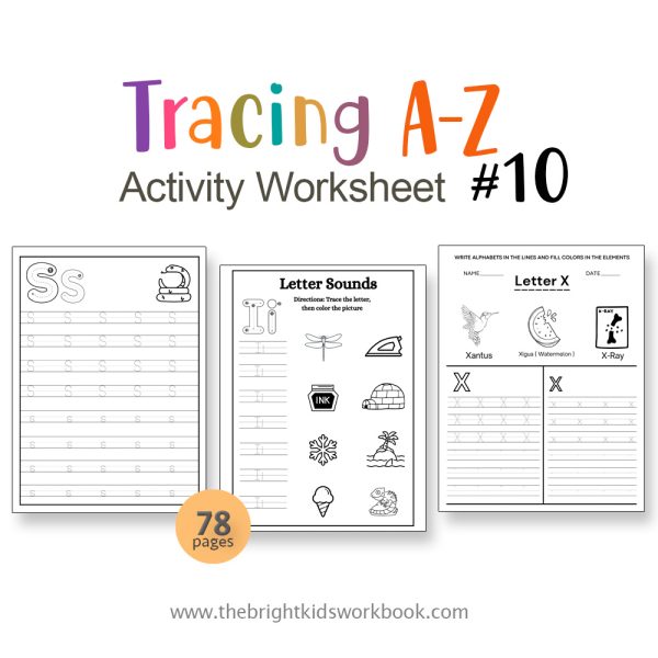 TRACING A-Z ACTIVITY WORKSHEET SET #10 - 78PAGE / PRINTABLE PDF FOR PRE-K AND PRE-SCHOOL