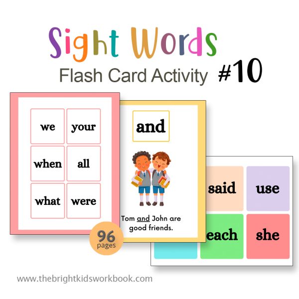 SIGHT WORDS FLASH CARD SET #10 -  96PAGE / PRINTABLE PDF FOR PRE-K AND PRE-SCHOOL