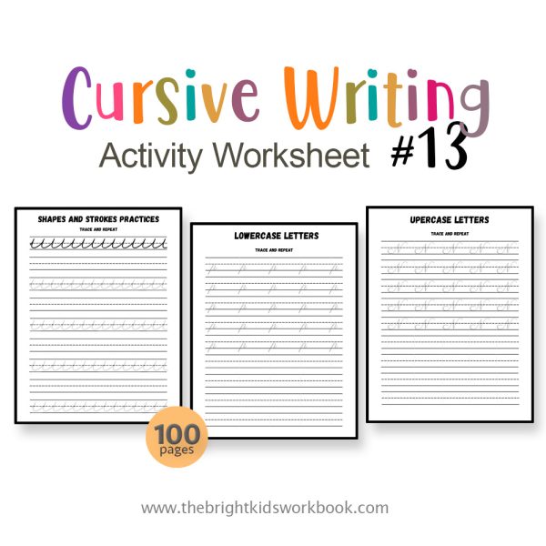 CURSIVE WRITING TRACING LINES ACTIVITY WORKSHEET SET #13 - 100PAGE / PRINTABLE PDF FOR PRE-K AND PRE-SCHOOL