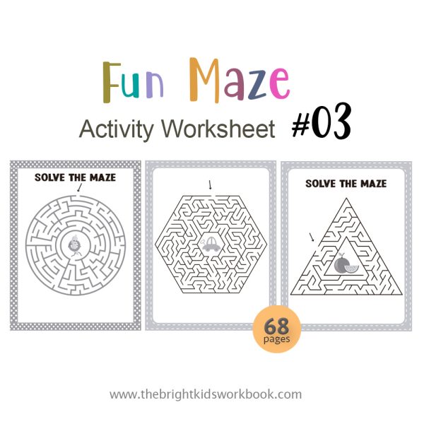 MAZE ACTIVITY WORKSHEET SET #03 - 68PAGE / PRINTABLE PDF FOR PRE-K AND PRE-SCHOOL